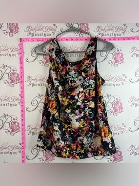 Mario Serrani Italy tank top cowl neck Black Multicolor Floral Cowl Neck Tank